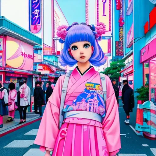 Prompt: vaporwave japan city anime girl harajuku 