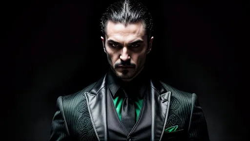 Prompt: Sinister_Attractive_Male_Vampire Style_Of_Tim_Bradstreet Bloody_Fangs Angry Brutal Hyperrealism Intricate_Detailed_Gothic_Portrait Flawless_Emerald_Green_Eyes Wearing_Black_Suit Horror Shadowed_Dark_Color_Background Wind_Blowing_Mid_Length_Hair 8K_Resolution Centered