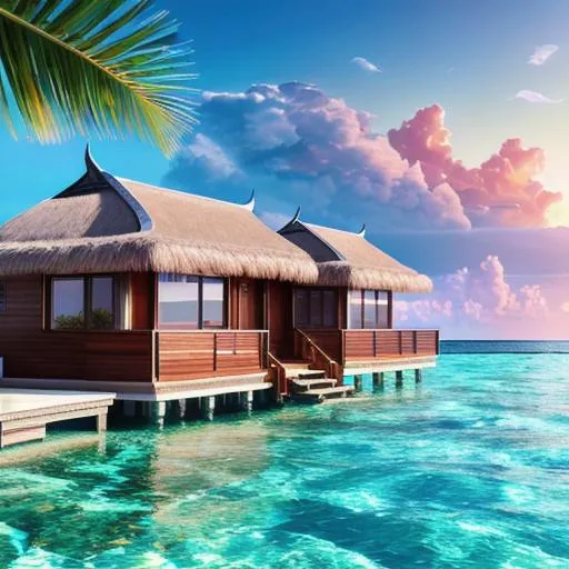 Prompt: long shot super detailed lifelike illustration, intricately detailed, dramatic weather, gorgeous detailed beach, overwater bungalows, sunset, maldives, luxury yacht{background}, beautiful sky, colorful clouds, birds in sky

masterpiece photoghrafic real digatal ultra realistic hyperdetailed 

iridescent reflection, cinematic light, movie 



volumetric lighting maximalist photo illustration 4k, resolution high res intricately detailed complex,

soft focus, realistic, heroic fantasy art, clean art, professional, colorful, rich deep color, concept art, CGI winning award, UHD, HDR, 8K, RPG, UHD render, HDR render, 3D render cinema 4D