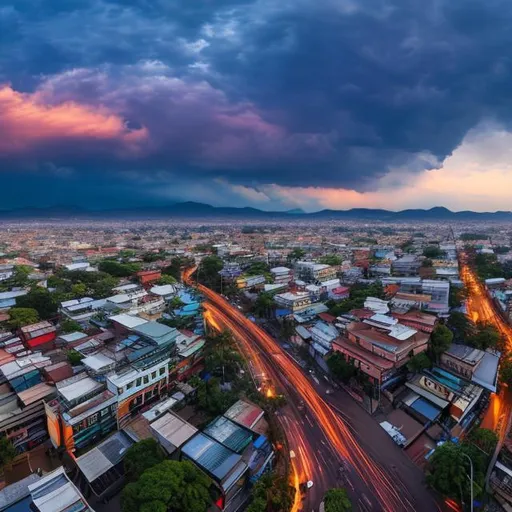 Prompt: long shot scenic professional photograph of Kokkata street, perfect viewpoint, highly detailed, wide-angle lens, hyper realistic, with dramatic sky, polarizing filter, natural lighting, vivid colors, everything in sharp focus, HDR, UHD, 64K
