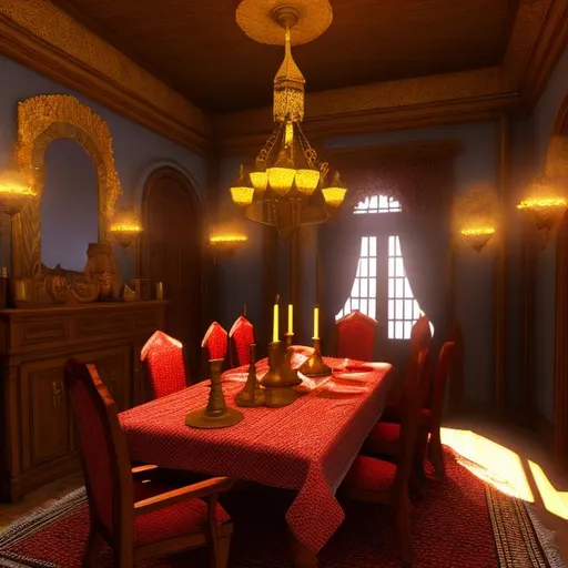 Prompt: fantasy, dining room interior, UHD, HD, 8K, 