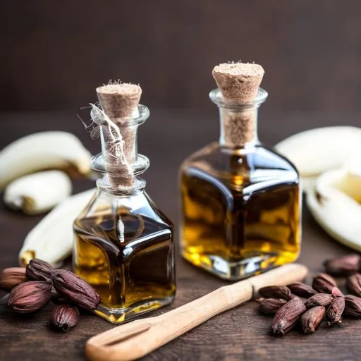 Prompt: vanilla extract on a table photo shoot quality