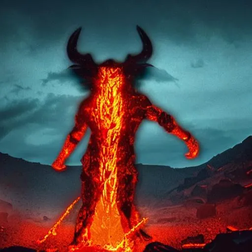 Prompt: a man in armor of a demon in lava
