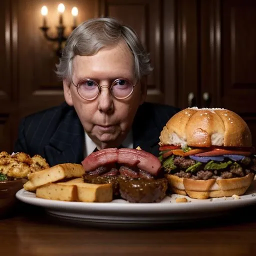 Prompt: Mitch Mcconnell mukbang