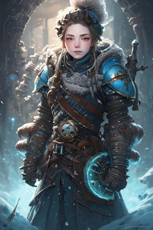 Prompt: A hyperrealistic centered portrait photography of a cute woman as a knight frostpunk and  atompunk art by john howe and stephanie pui mun law,stunning,vibrant, 8k resolution concept art, Artgerm,dynamic lighting hyperdetailed intricately detailed Splash art trending on Artstation triadic colors Unreal Engine 5 volumetric lighting


