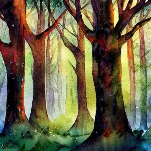 Prompt: magical forest watercolor painting




