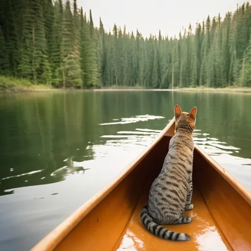 Prompt: Photo of a cat and a dog in a canoe