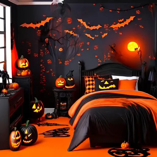 Prompt:  a halloween themed bedroom 