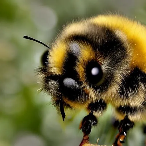 Prompt: round, fat, puffy bee, fluffy, yellow and black fur 