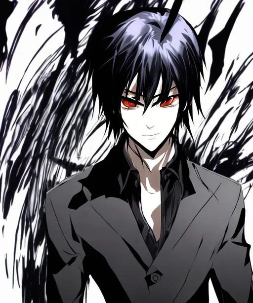 Prompt:  Evil male character of Anime with black in background