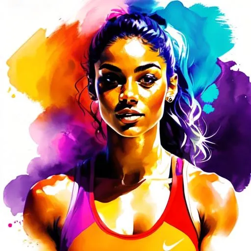 Prompt: colorful graphic of young athletic woman with tanned skin