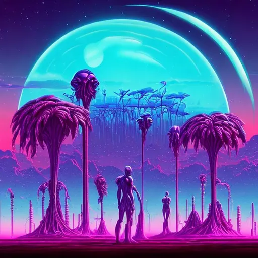 Prompt: Synthwave strange alien world