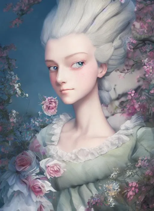 Prompt: Portrait of Marie Antoinette, Anime Art, Studio Ghibli, Anna Dittmann, hyperrealism, 8k resolution 