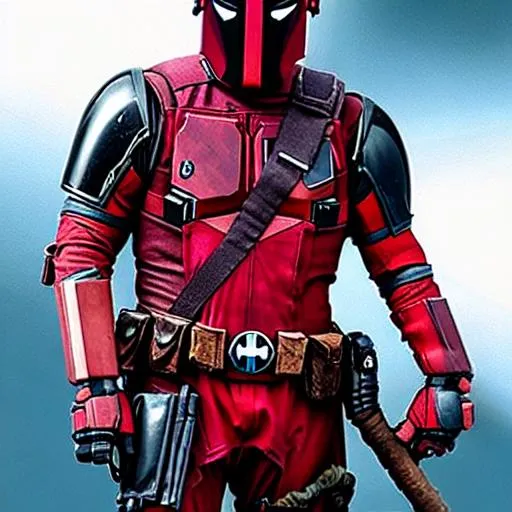 Prompt: Mandalorian and Deadpool crossover