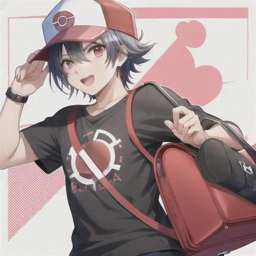 pokemon trainer,boy and cool and handsome.wearing re