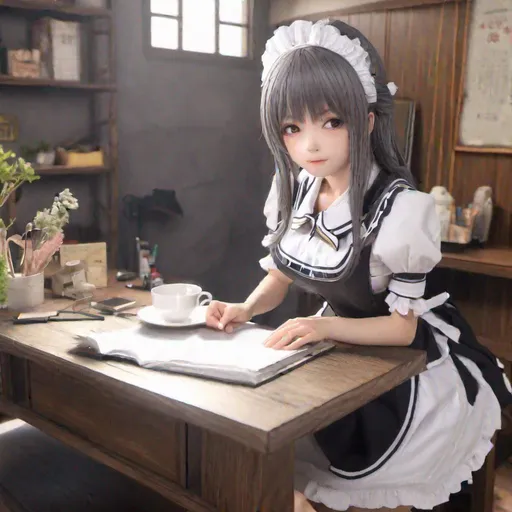 Prompt: Ultra realistic 4k 10 cm  japanese adult maid girls as human pet on mage giant workdesk