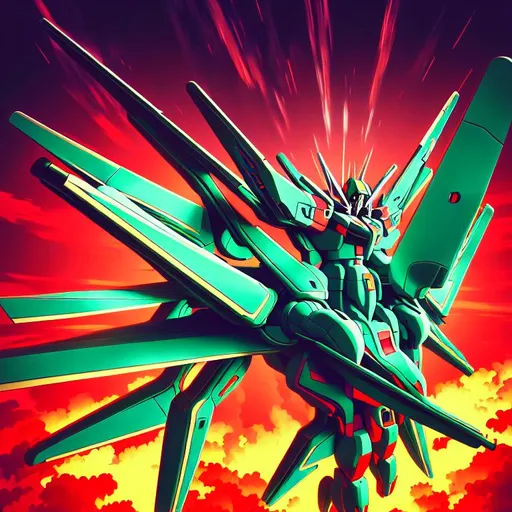 Prompt: ultimate mode symmetric gundam, davinci, red, sky big cross symbol, CROWned PEGASUS, luscious green forest , rhads, beeple,  alphonse mucha, clever global illumination, highly detailed and intricate environment CHURCH background akira toriyama