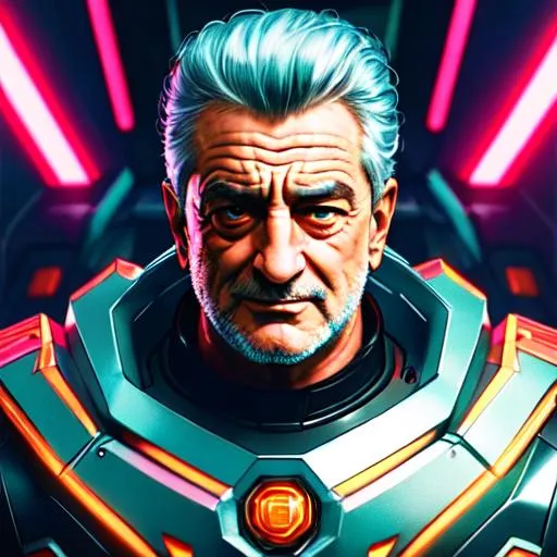 Prompt: a highly detailed portrait of a kpop idol mecha man ((Robert De Niro)) in spiked cyberpunk bioarmor trending on artstation by yoshitake amano, holographic undertones, 3 d cg, octane rendered, futuristic, 2 k aesthetic, dramatic lighting, 4 k, highly saturated colors