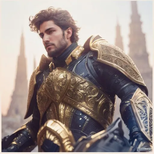 Prompt: full body, hyper detailed armor, gorgeous man, god, perfect face, perfect, 8k eyes, intricate details, insanely detailed, masterpiece, cinematic lighting, 8k, complementary colors, golden ratio, octane render, volumetric lighting, unreal 5, artwork, concept art, cover, top model, light on hair, full body