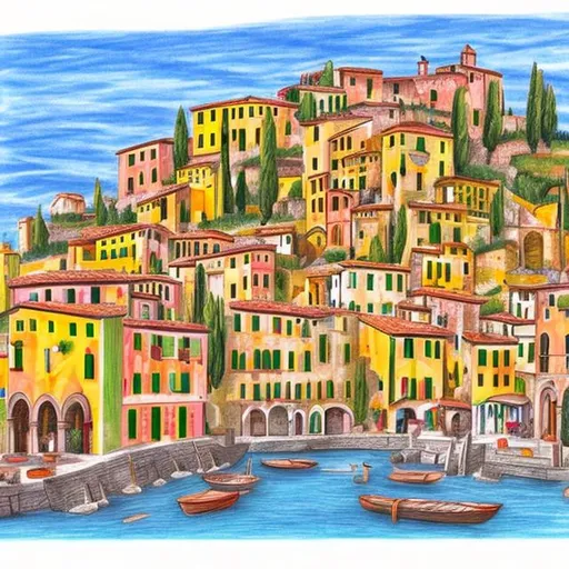 Prompt: drawing of italian town colorful, with more space for text
