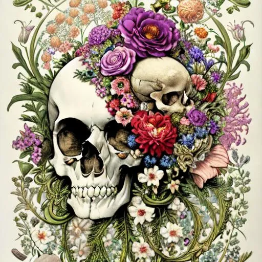 a scanned half flower bouquet half brain half skull... | OpenArt