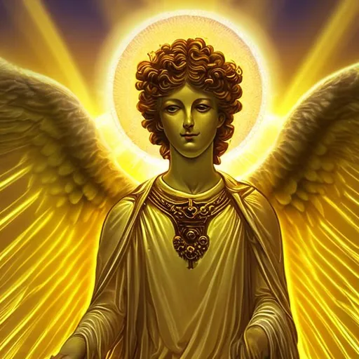 Prompt: Archangel Jophiel with yellow protective light