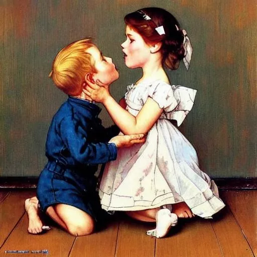 Puppy love, by Norman Rockwell, young love, innocenc...