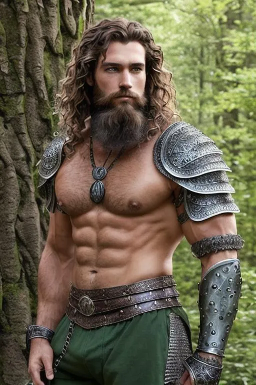 male warrior, chain mail armor, ruggedly handsome, s... | OpenArt