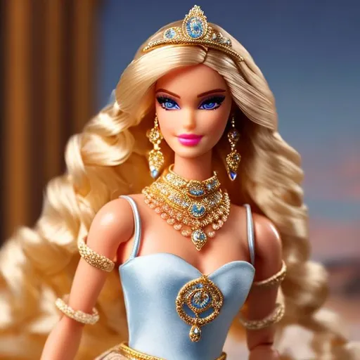 Prompt: Highest quality picture of a very detailed ancient Roman Mediterranean princess 
Barbie princess