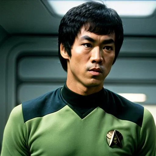 Prompt: Bruce Lee in a Starfleet uniform. {Star Trek: The Next Generation}