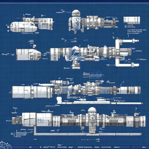 Prompt: A small, Detailed Concept Space Station 2D Blueprint