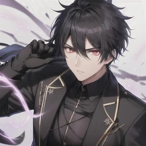 Prompt: Handsome alien hybrid, detailed eyes, shadows emanating from the obsidian sword, a young anime man with black hair, crimson eyes, a cold expression, wearing a black trenchcoat, holding an obsidian sword emanating shadows in each of his hands fantasy , clear sparkling black glowing eyes, red eyes, intricately detailed face, black haired assassin with a fringe haircut wearing a black trenchcoat while holding an obsidian sword, intricate, highly-detailed, ultrarealistic face, large landscape, mechanics, dramatic lighting, gorgeous face, lifelike, stunning, anime young man face, short black luxurious hair with a fringe haircut, digital painting, large, artstation, illustration, concept art, smooth, sharp focus, highly detailed painting, looking at viewer, full body, photography, detailed skin, realistic, photo-realistic, 8k, highly detailed, full length frame, High detail, full body art, 