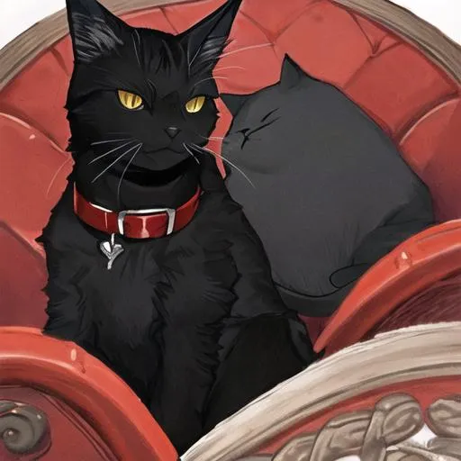 Prompt: Black cat wearing a red collar