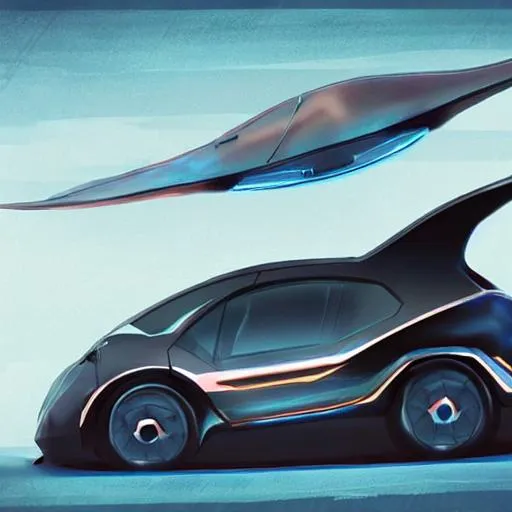 Prompt: concept art of a futuristic manta ray van