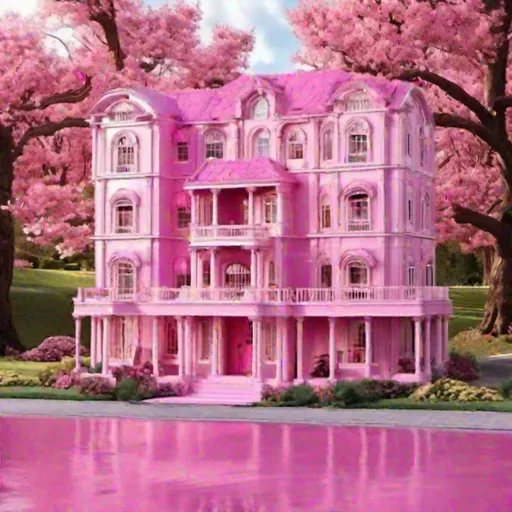 Prompt: pink barbie mansion, realistic version
