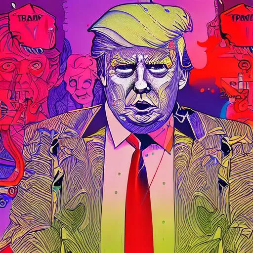 Prompt: the portrait donald trump with laser eyes, an ultrafine detailed illustration by james jean, final fantasy, intricate linework, bright colors, behance contest winner, vanitas, angular, altermodern, unreal engine 5 highly rendered, global illumination, radiant light, detailed and intricate environment