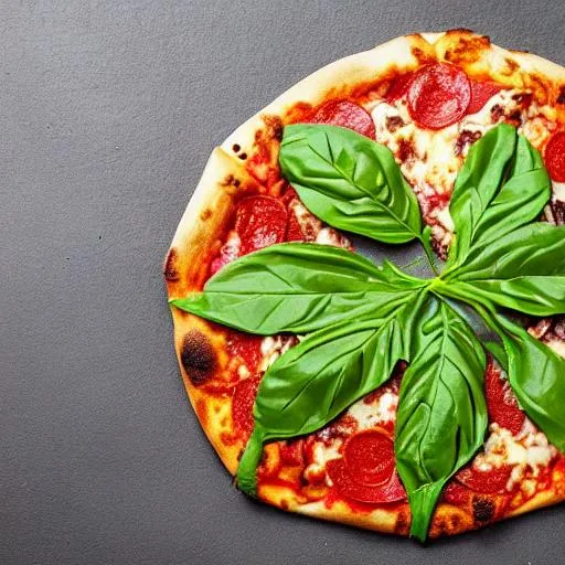 Prompt: pizza wrapped in green leaf