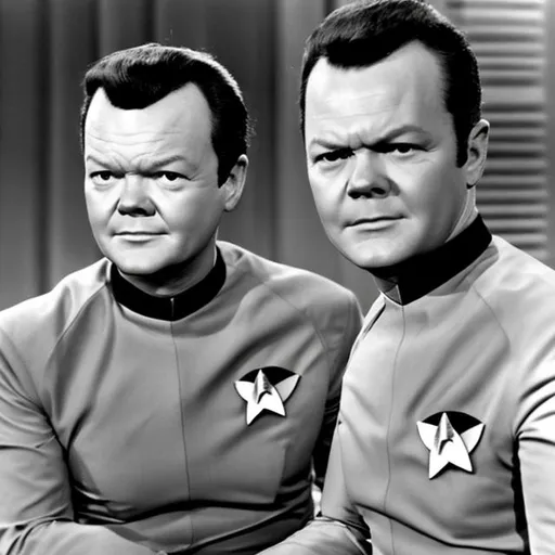 Prompt: Bob Crane in a Starfleet uniform.