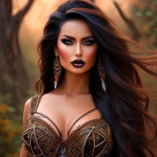 Prompt: Attractive native american woman, J. Scott Campbell, oil painting, the highest quality masterpiece, gothic makeup, full body, line art, photorealistic, ultra detailed