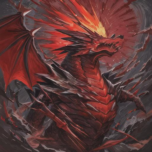 Giant Red And Black Dragon Breathing Fire 