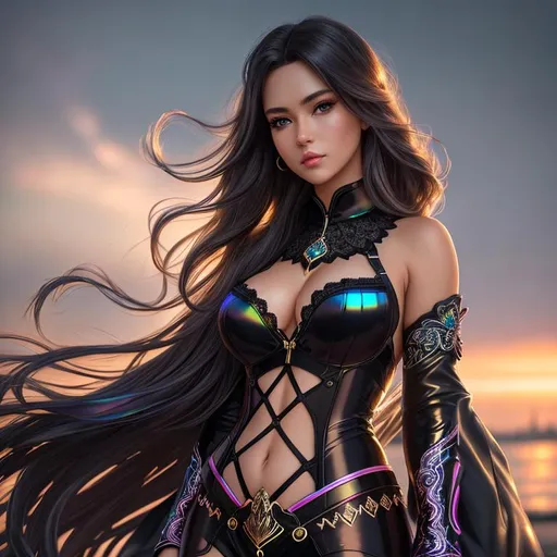 Prompt: (high quality)+, (high texture)+, (ultra detailed)+, (detailed background)++, (perfect anatomy)+, (proper finger structure)+, (quality artwork)+, (mature woman)++, solo, detailed face, iridescent hair, long hair, shiny hair, detailed hair, iridescent eyes, detailed eyes, google with neon trim++, (leather gloves)++, detailed accessories, detailed body)++, shiny skin, (fair skin)+, detailed skin, (bronze gears)++, road++, rain background++, (metal trees)++, (full body)+++, (sepia tones)++, (from ahead)++