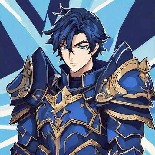 Prompt: dark blue Paladin in anime style with a light blue background