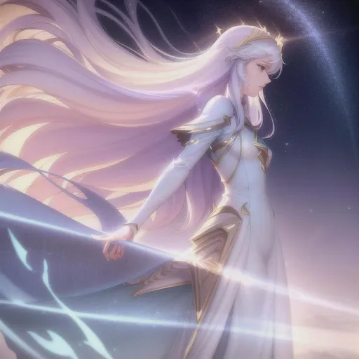 Prompt: Digital style painting, Lady Amalthea, style of Pixar, Fragonard, highly-detailed, cinematic, washed out palette, soft pastel color palette, light trails, sunny day, translucent, iridescent, long hair, arms visible, perfect composition, hyperrealistic, super detailed, 8k, high quality, sharp focus, intricate details, highly detailed, dynamic lighting, detailed and intricate environment, highest quality