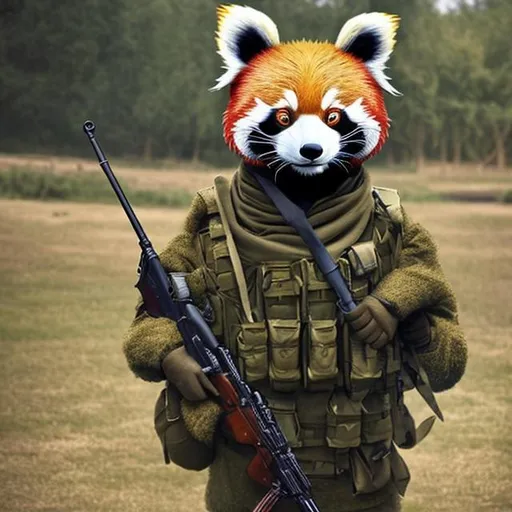 Prompt: Anthropomorphic Red Panda as a Ukrainian Soldier
