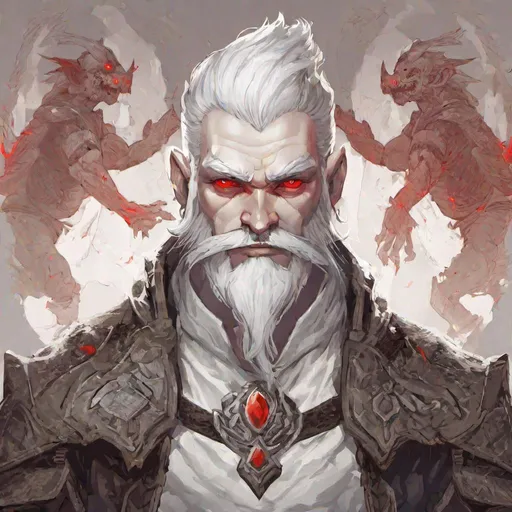 Prompt: Young male dwarf, red eyes, short beard, white hair