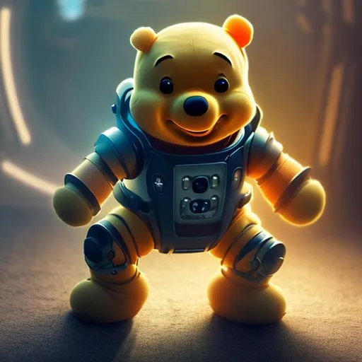Prompt: Pooh in a futuristic robot suit with light