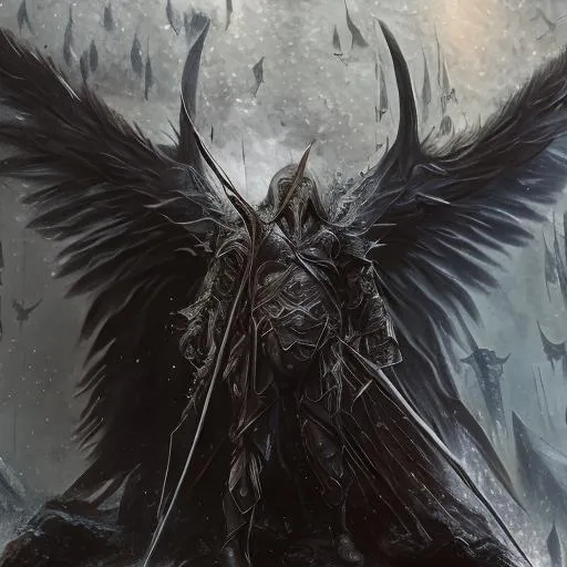 Prompt: Face - 3/4 View, archangel of death, landscape, 4k, armor divine, background shadow and smoke