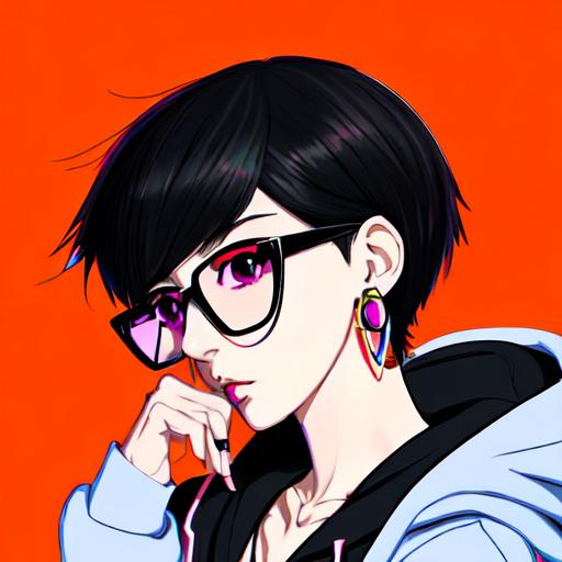 Pop girl, big earrings, profile, colorful hoodie, glasses - Prompt