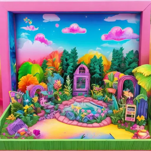 Prompt: Lisa frank style garden diorama 
