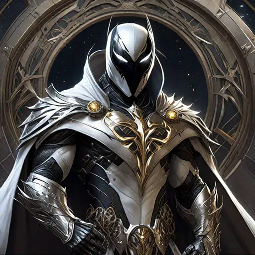 Prompt: Spawn with Moon-Knight cybernetic suit (remaining set) photorealistic intricate, 8k, highly detailed, digital painting, symmetrical body, (detailed face), highly detailed, intense, sharp focus, art by (artgerm) and greg rutkowski and alphonse mucha and aleksi briclot, cgsociety